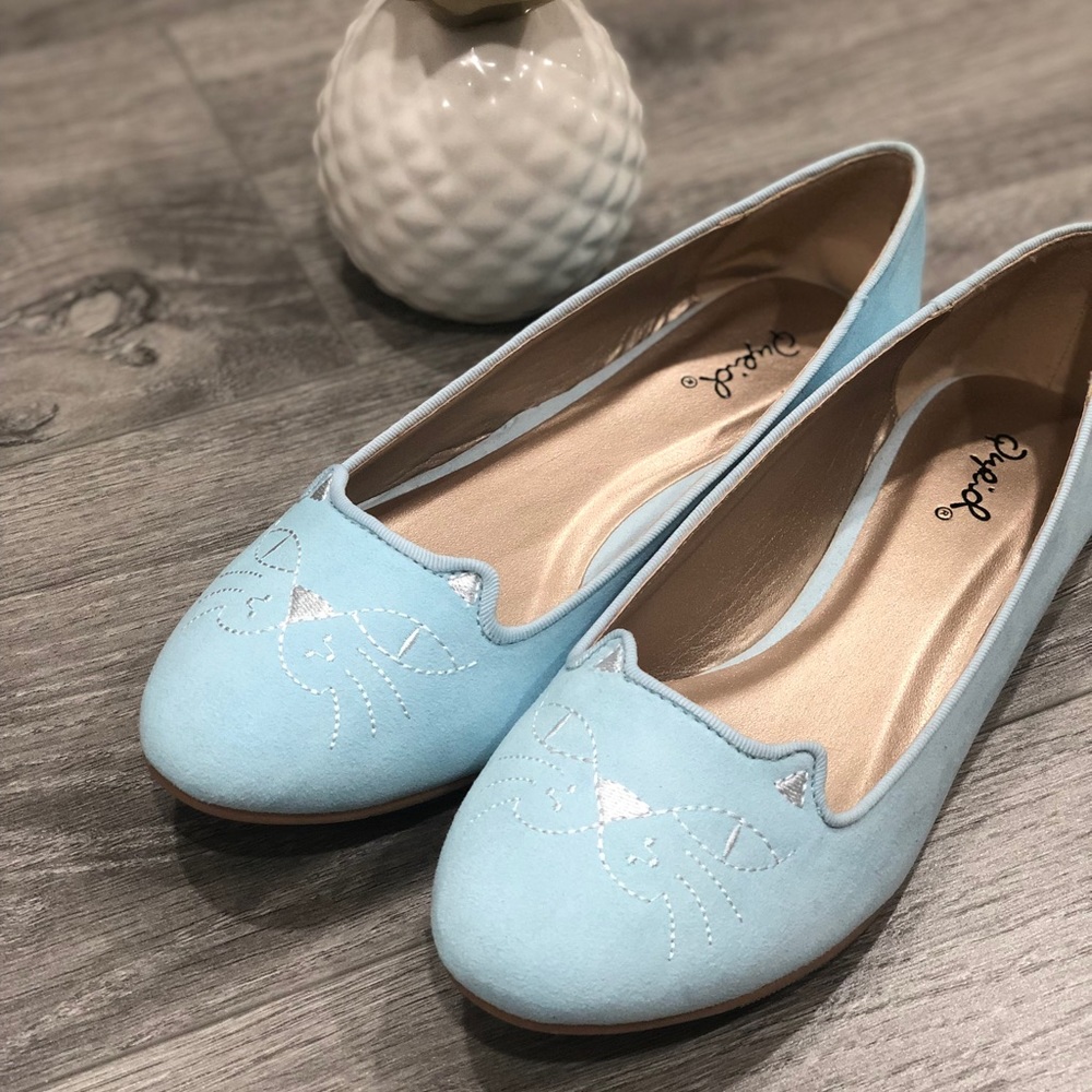 **SOLD** QUPID Faux Suede Kitty Flats Blue